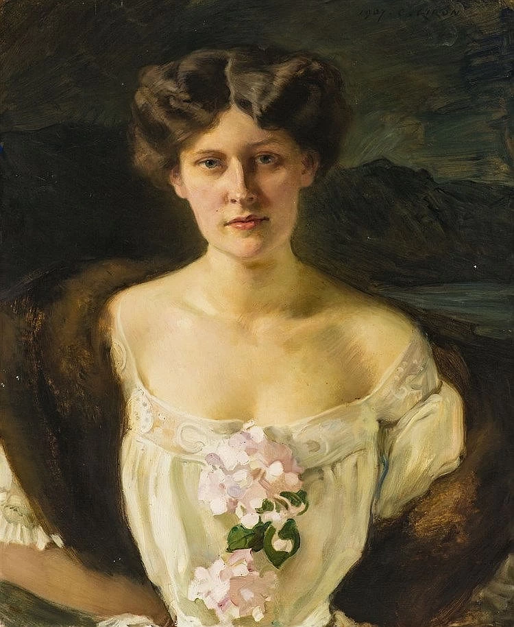 Charles Giron - Ritratto di donna con l'ortensia